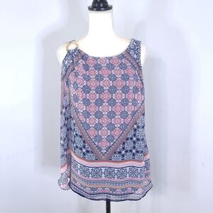 COCO BIANCO Sheer Multi Color Geometric Pattern Tank Top Small